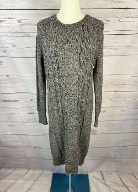 Pact Dresses & Skirts - PACT Organic Cotton Gray Cable Knit Sweater Dress Women’s Size Small Crew Neck